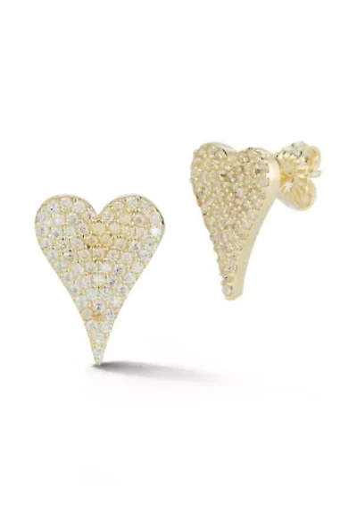 Sterling Silver Pave Dagger Heart Stud Earrings