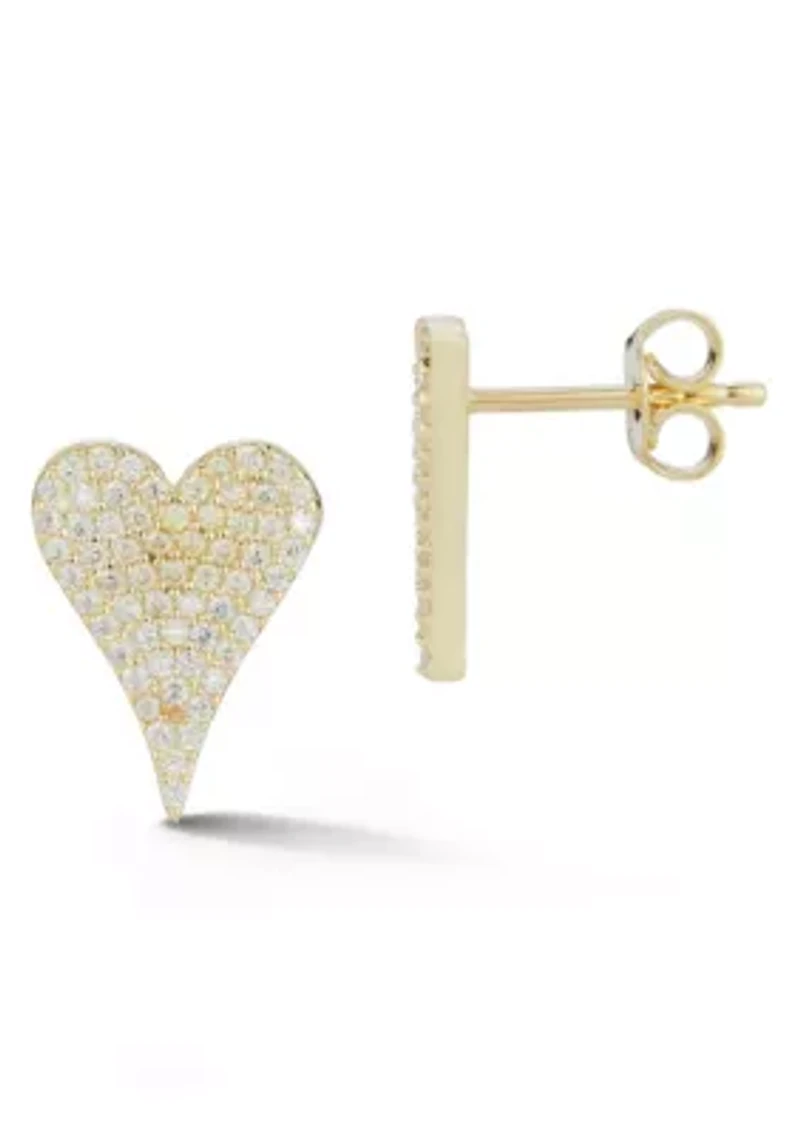 Sterling Silver Pave Dagger Heart Stud Earrings