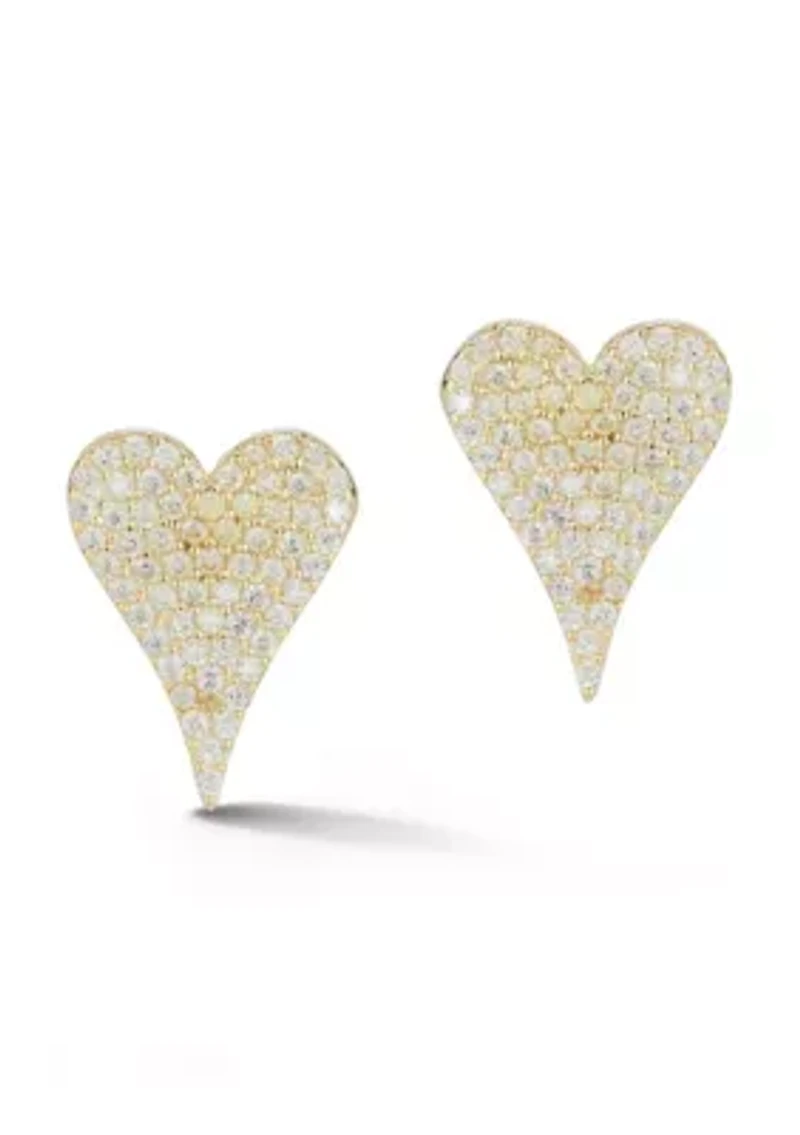 Sterling Silver Pave Dagger Heart Stud Earrings