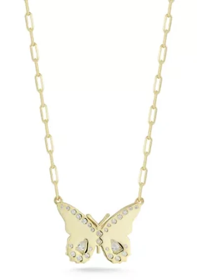 Sterling Silver CZ Butterfly Pendant Necklace with Paperclip Chain