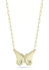 Sterling Silver CZ Butterfly Pendant Necklace with Paperclip Chain