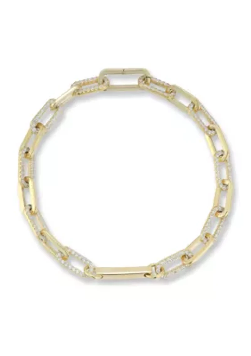 Sterling Silver Alternating Pave Link Bracelet