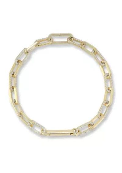 Sterling Silver Alternating Pave Link Bracelet