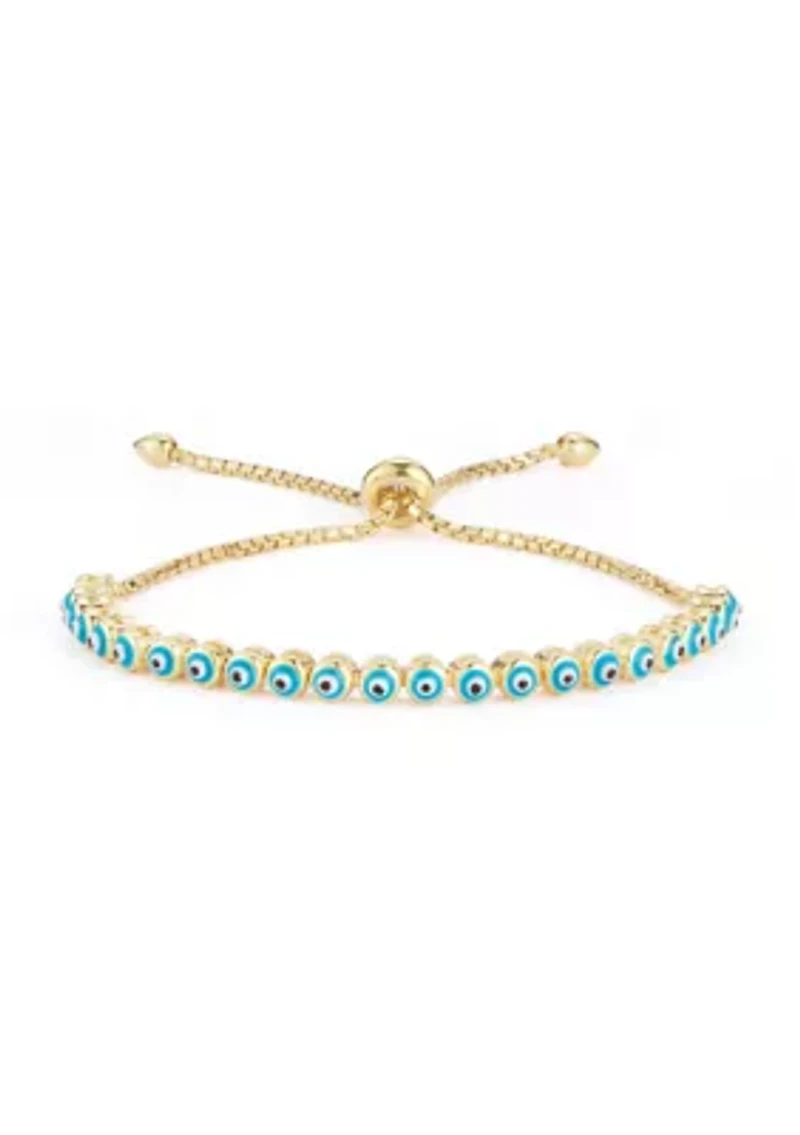 Sterling Silver CZ Evil Eye Adjustable Tennis Bracelet