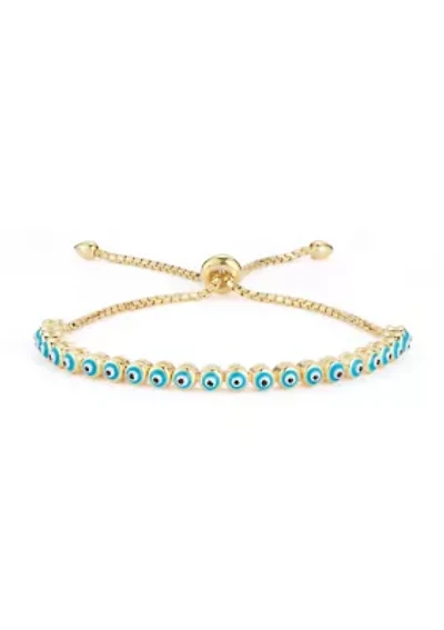 Sterling Silver CZ Evil Eye Adjustable Tennis Bracelet
