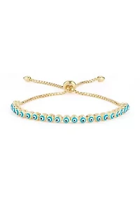 Sterling Silver CZ Evil Eye Adjustable Tennis Bracelet