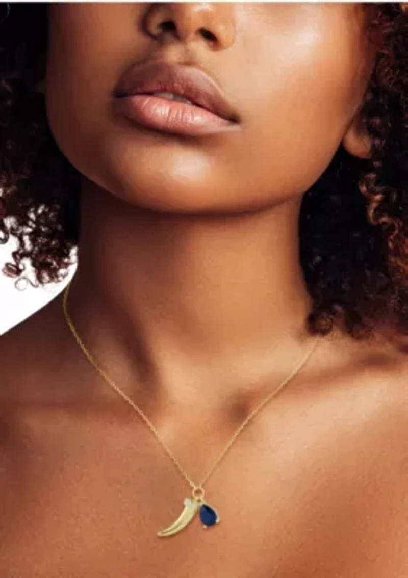 Sterling Silver CZ And Horn Charm Pendant Necklace