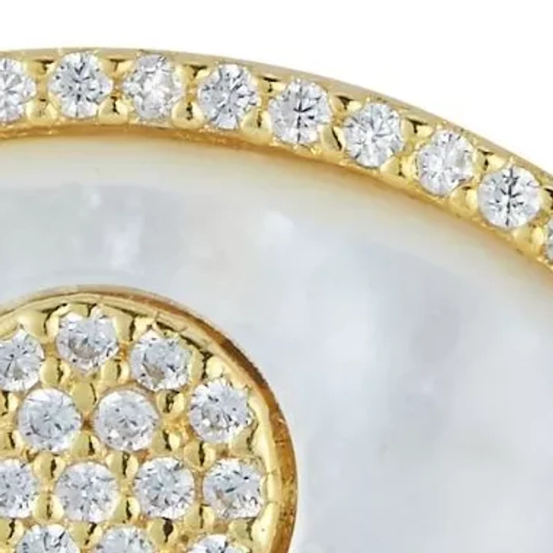 Sterling Silver Mother of Pearl and CZ Evil Eye Pendant Necklace