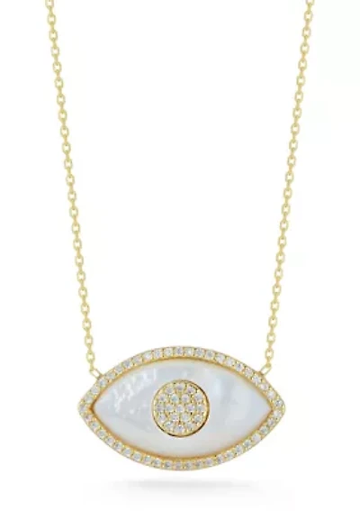 Sterling Silver Mother of Pearl and CZ Evil Eye Pendant Necklace