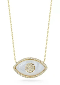 Sterling Silver Mother of Pearl and CZ Evil Eye Pendant Necklace