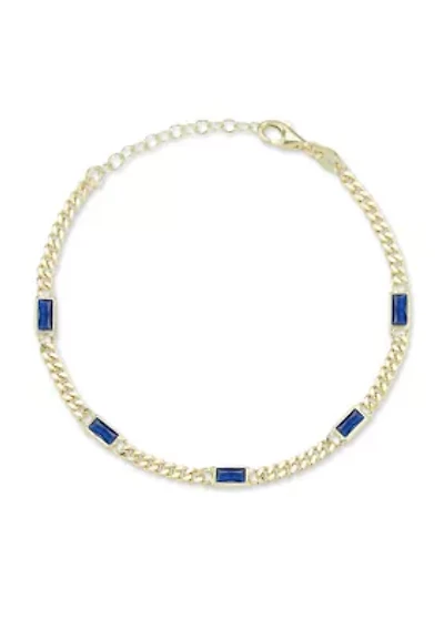 Sterling Silver Baguette Cut CZ Curb Chain Bracelet