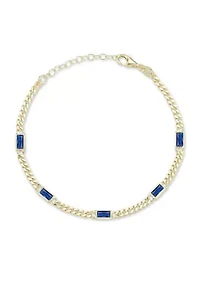 Sterling Silver Baguette Cut CZ Curb Chain Bracelet