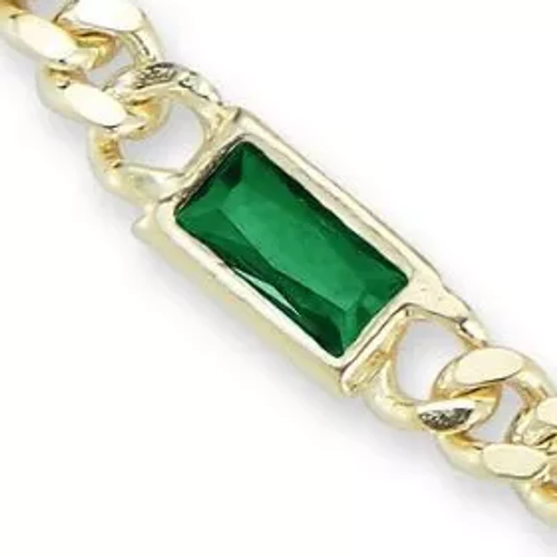 Sterling Silver Baguette Cut CZ Curb Chain Bracelet