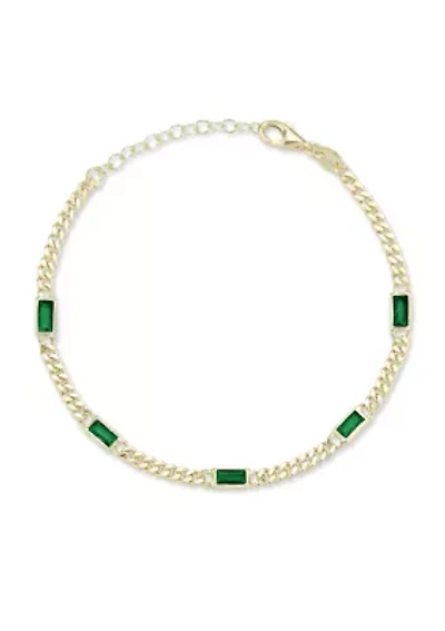 Sterling Silver Baguette Cut CZ Curb Chain Bracelet