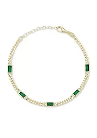 Sterling Silver Baguette Cut CZ Curb Chain Bracelet