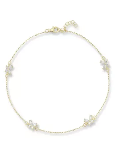 Sterling Silver CZ Dainty Butterfly Anklet