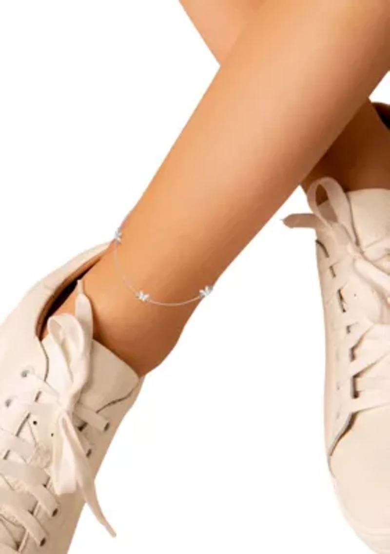 Sterling Silver CZ Dainty Butterfly Anklet
