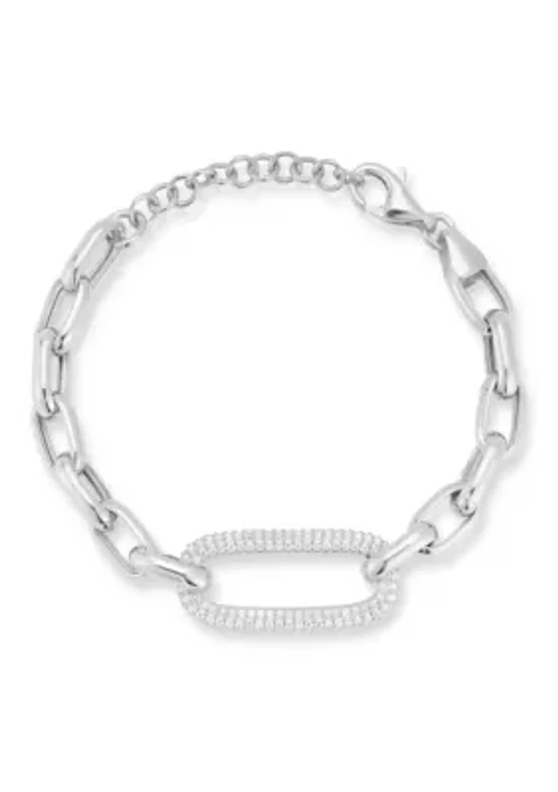 Sterling Silver Pave Bold Link Bracelet