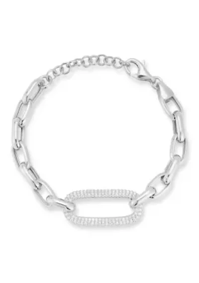 Sterling Silver Pave Bold Link Bracelet