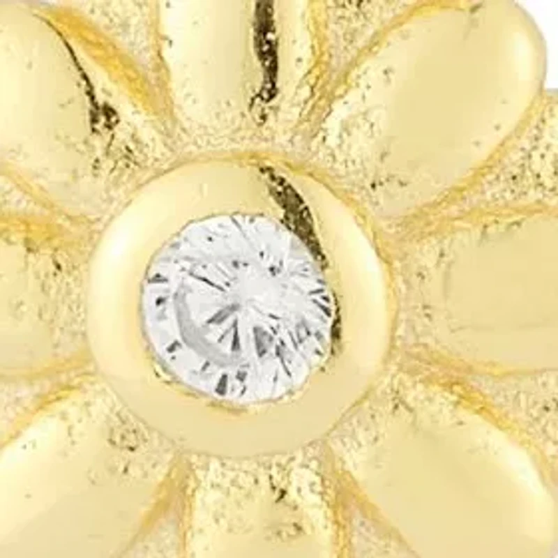 Sterling Silver CZ Flower Charm Huggie Hoop Earrings