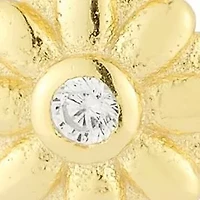 Sterling Silver CZ Flower Charm Huggie Hoop Earrings