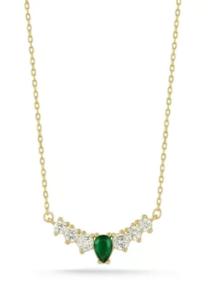 Sterling Silver Graduated CZ Curved Bar Necklace