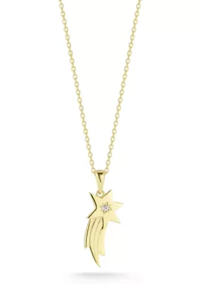 Sterling Silver CZ Shooting Star Pendant Necklace