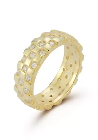 Sterling Silver CZ Checkered Band Ring