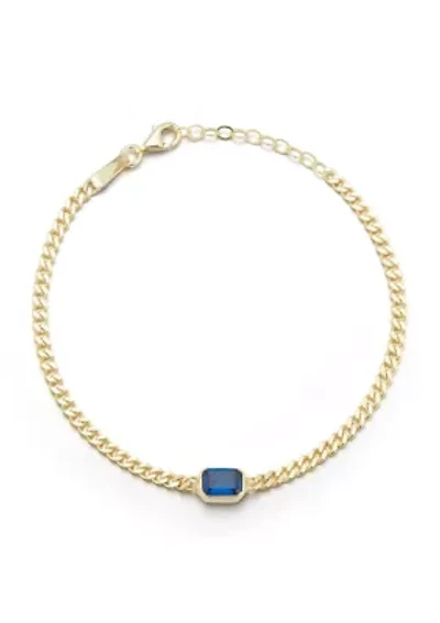 Sterling Silver Emerald Cut CZ Bracelet with Curb Chain