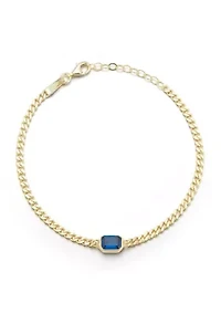 Sterling Silver Emerald Cut CZ Bracelet with Curb Chain