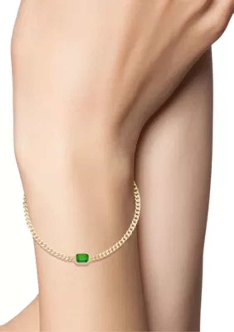 Sterling Silver Emerald Cut CZ Bracelet with Curb Chain