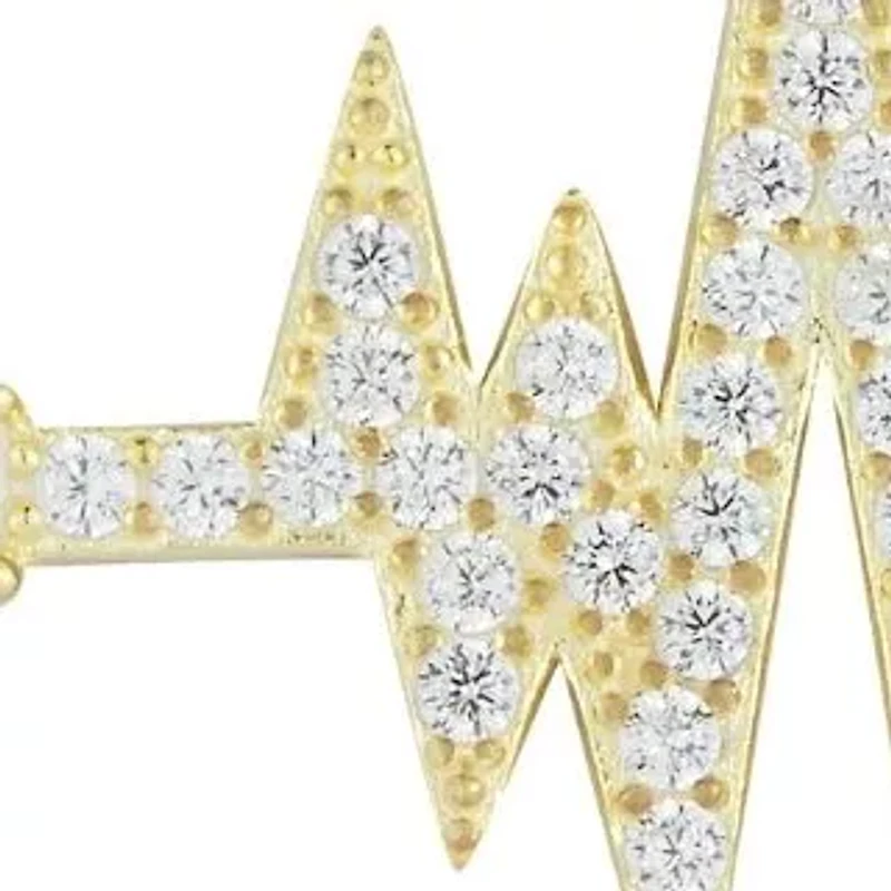 Sterling Silver CZ Heartbeat Pendant Necklace