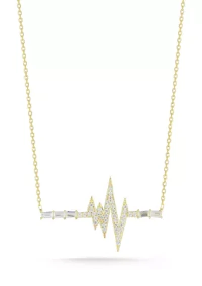 Sterling Silver CZ Heartbeat Pendant Necklace