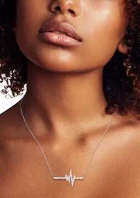 Sterling Silver CZ Heartbeat Pendant Necklace