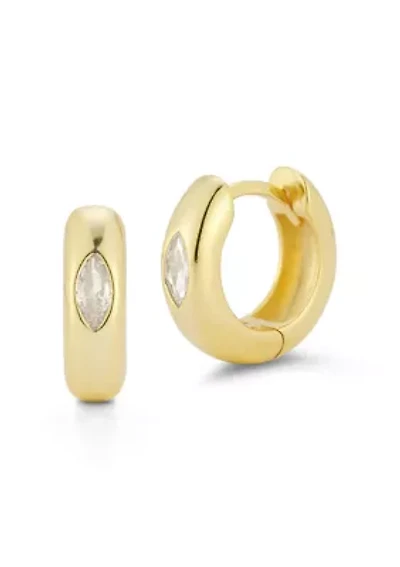 Sterling Silver Marquise CZ Huggie Hoop Earrings