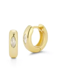 Sterling Silver Marquise CZ Huggie Hoop Earrings