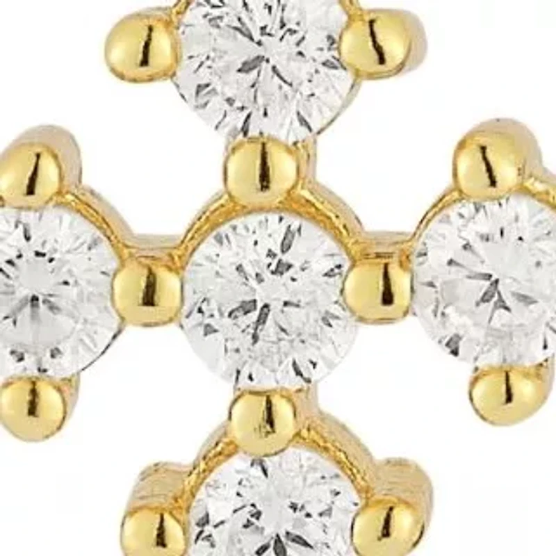 Sterling Silver CZ Dainty Cross Charm Huggie Hoop Earrings