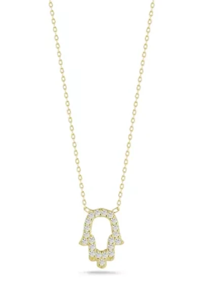 Sterling Silver Pave Open Hamsa Pendant Necklace