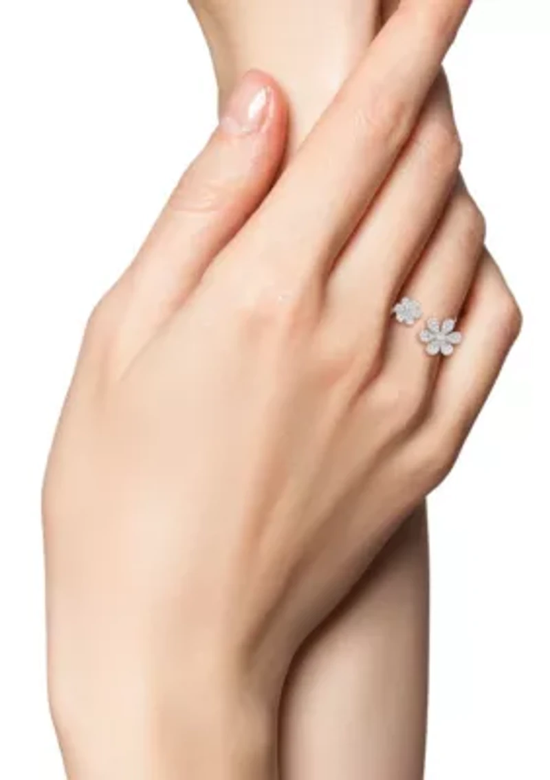Sterling Silver CZ Open Flower Ring