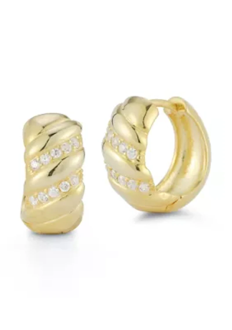 Sterling Silver CZ Bold Twist Hoop Earrings