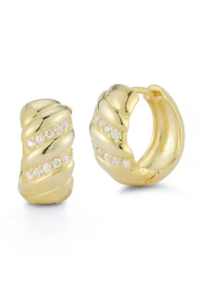 Sterling Silver CZ Bold Twist Hoop Earrings