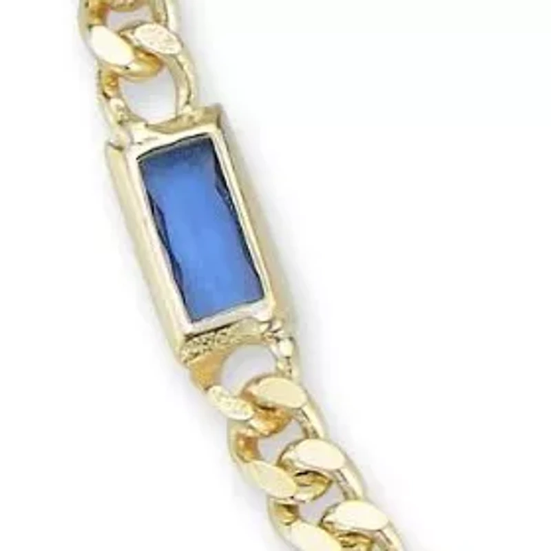 Sterling Silver Baguette Cut CZ Curb Chain Anklet