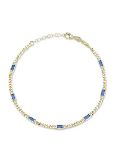 Sterling Silver Baguette Cut CZ Curb Chain Anklet