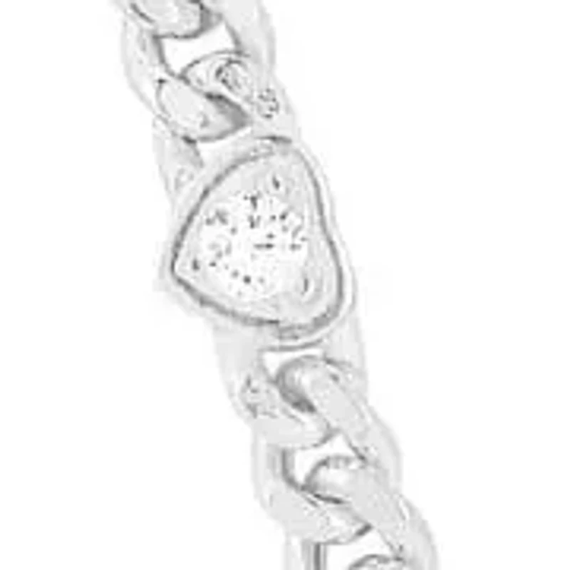 Sterling Silver Heart Station Curb Necklace