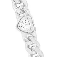 Sterling Silver Heart Station Curb Necklace