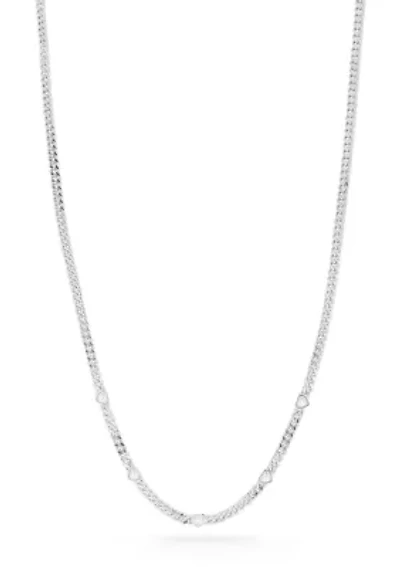 Sterling Silver Heart Station Curb Necklace