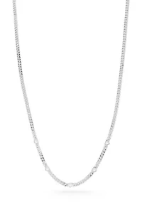 Sterling Silver Heart Station Curb Necklace