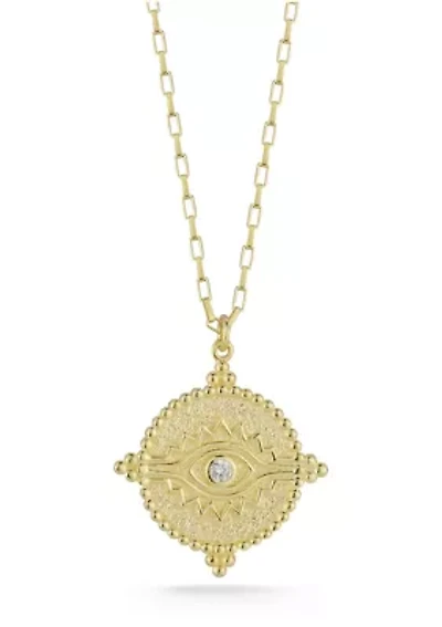 Sterling Silver CZ Vintage Eye Medallion Necklace