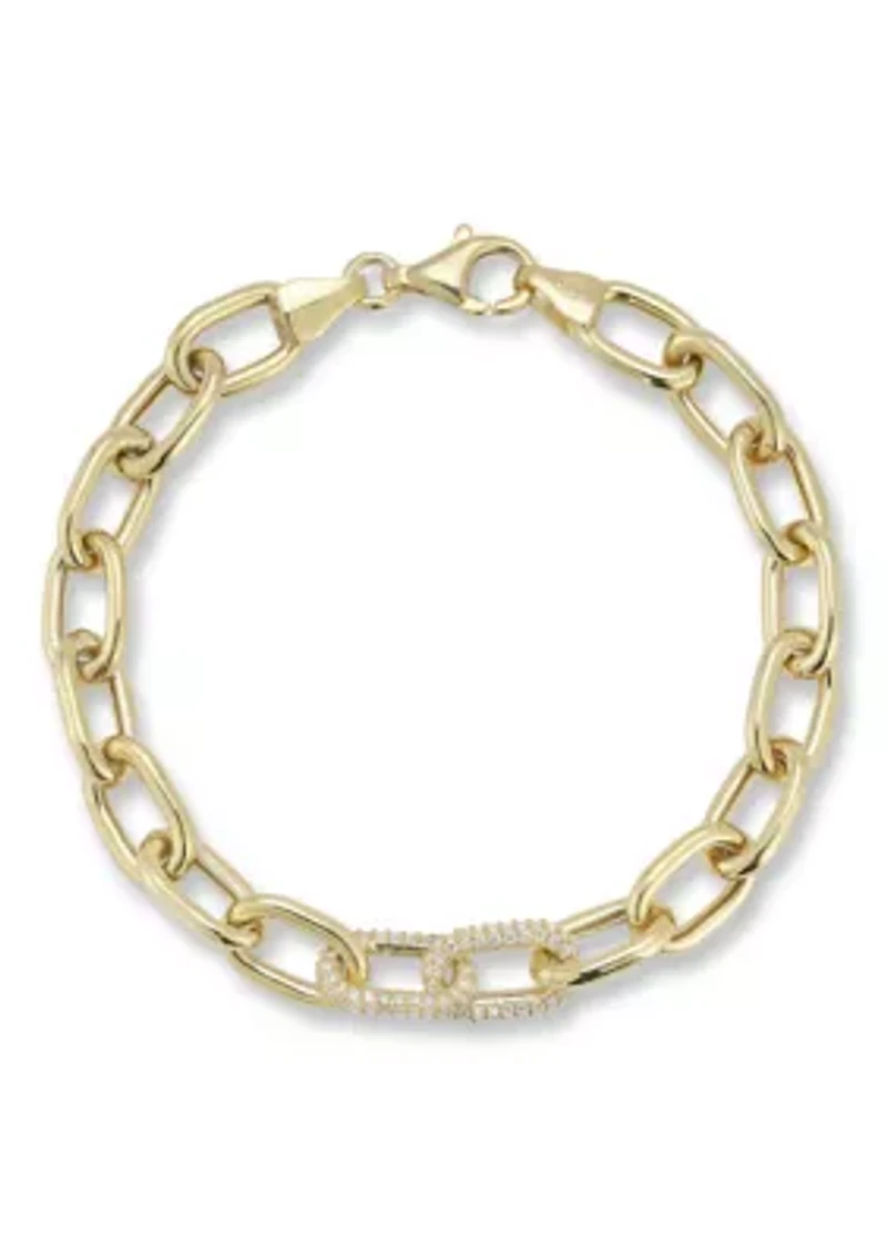 Sterling Silver Pave Oval Link Bracelet