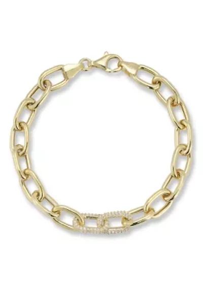 Sterling Silver Pave Oval Link Bracelet